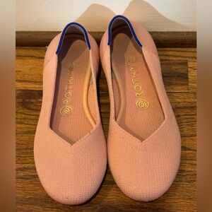 Rothy's Pink Knit Slip-On Ballet Flats with Blue Heel Trim